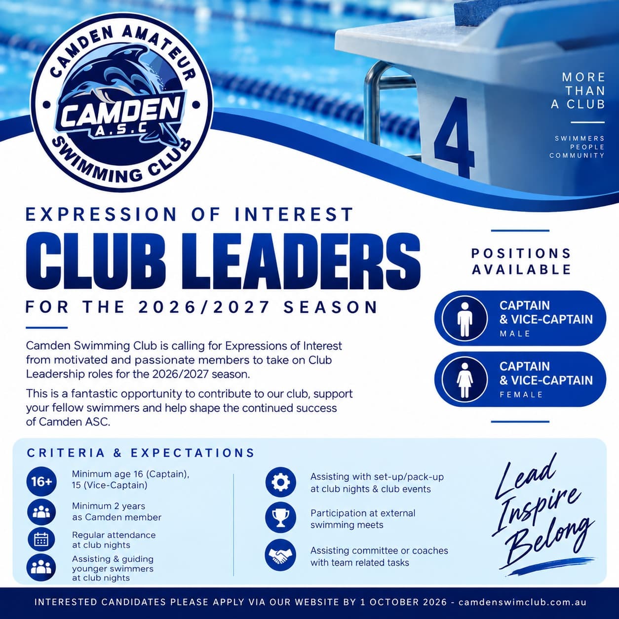 Expressions of Interest Open for 2026/2027 Club Leadership Team